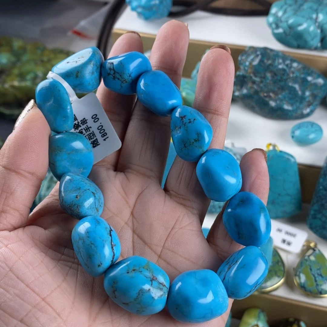 流**锦高瓷精品玉化蓝随型手串06c
