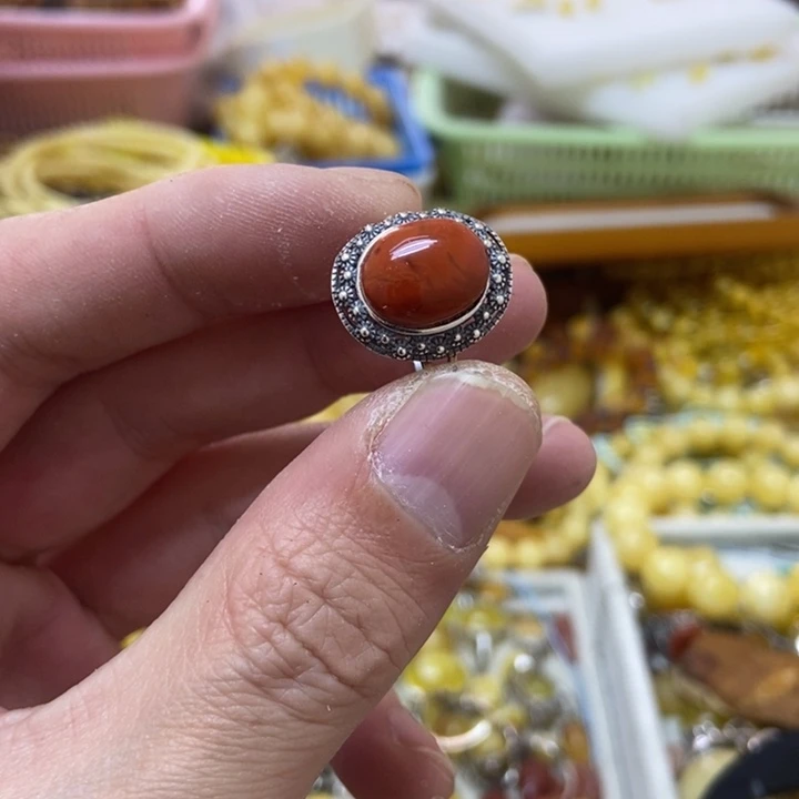 南红玛瑙银S925镶嵌戒指戒指