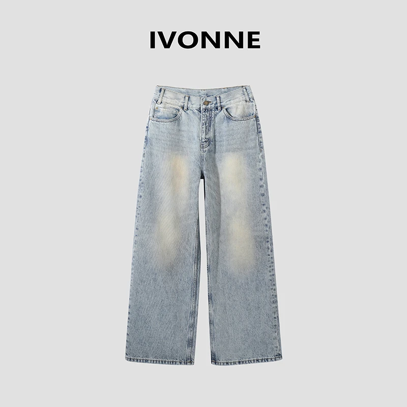IVONNE ｜2025早春新品 进口土耳其棉 复古做旧 休闲直筒牛仔裤