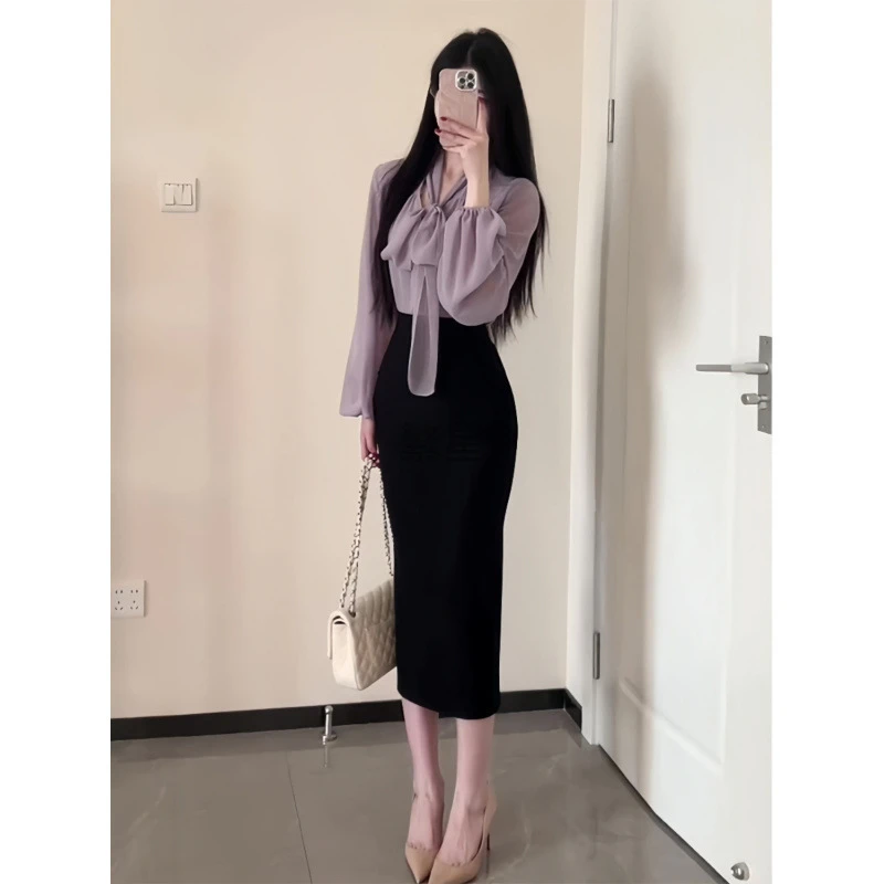 2025新款通勤职业装气质名媛设计衬衫法式半身裙包臀高级两件套装