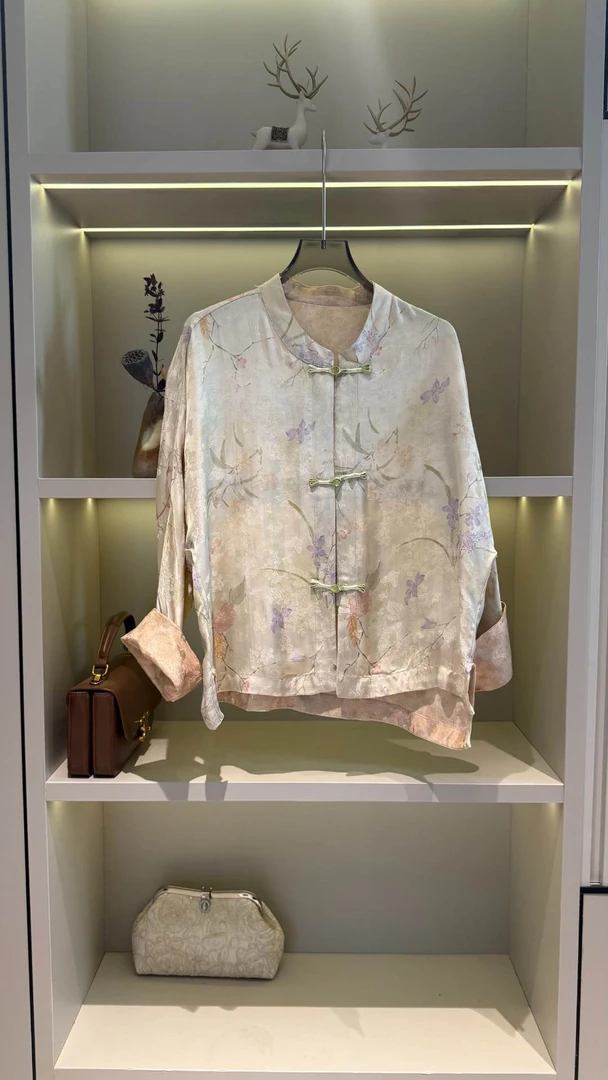 壹苒高定【牵牛花】 中式改良重磅香云沙双面穿气质宽松外套DX5060