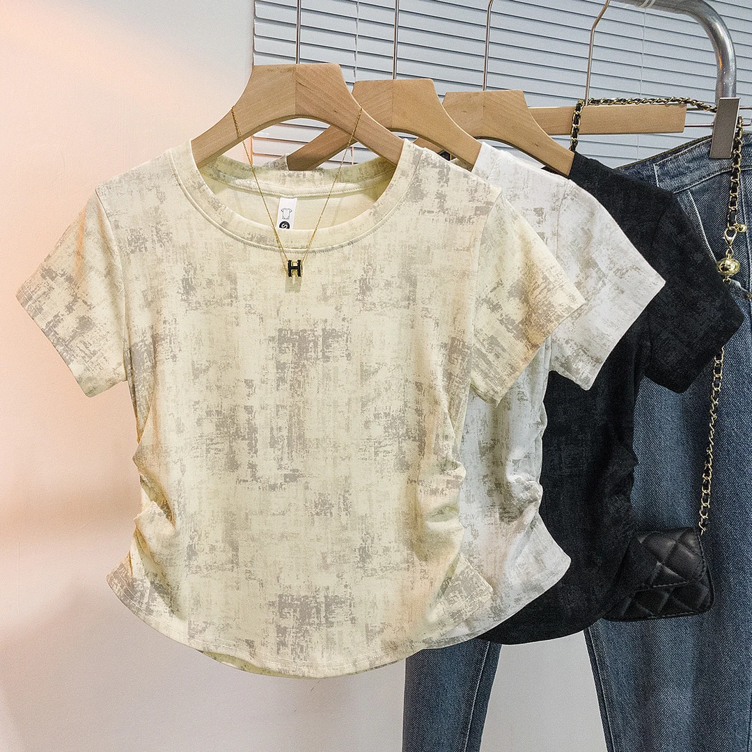 yoewshean/羽媗夏季微胖mm大码女装新款短袖t恤遮肚显瘦圆领上衣