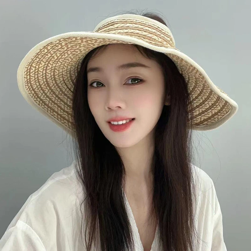 大檐可折叠出游防晒空顶帽子女款2024新款夏季遮阳帽防紫外线草帽