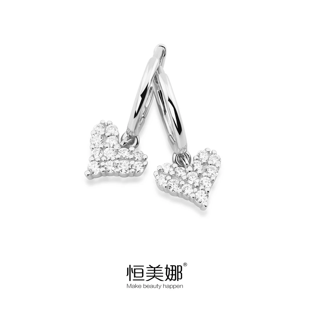 恒美娜 925银莫桑石耳饰 [星晴]耳扣心形耳坠精致小巧镶嵌闺蜜女