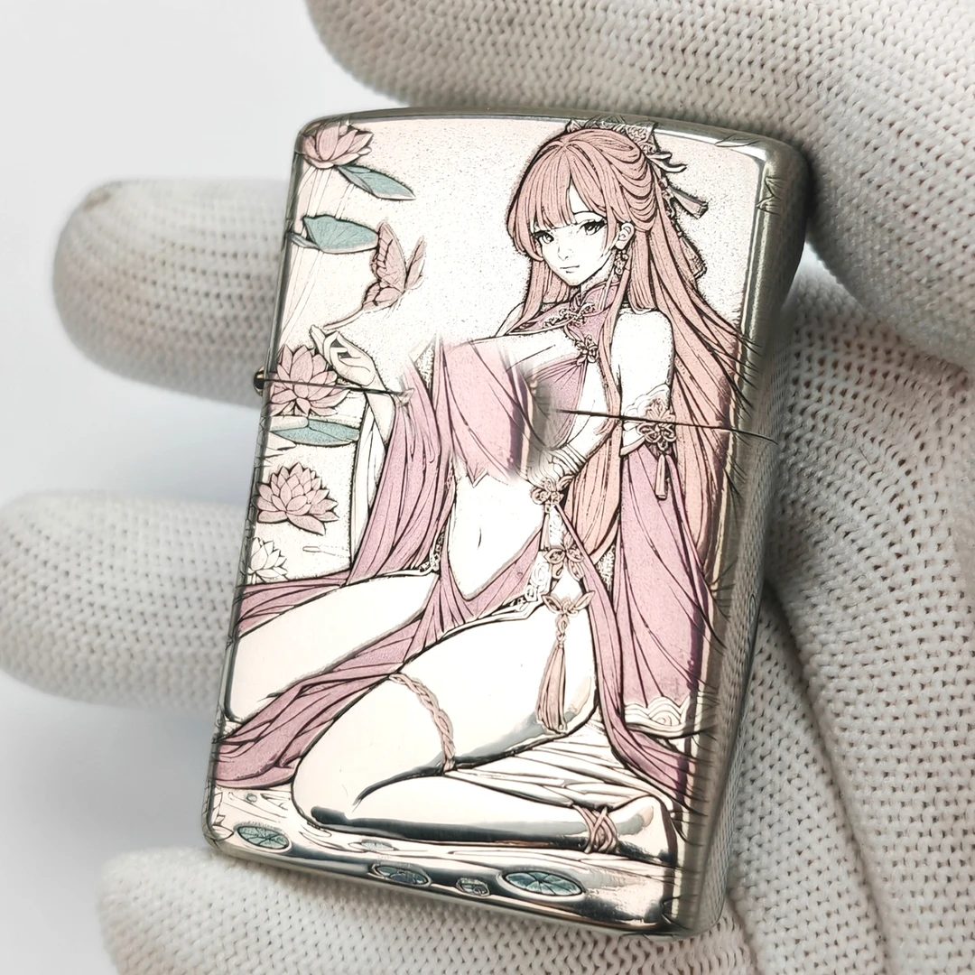 【荷花女】白铜浮雕钛彩防风个性创意时尚复古打火机男士礼物
