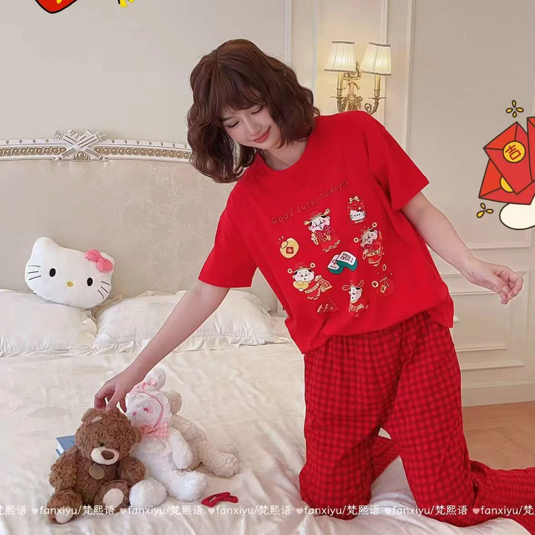 王姐推荐本命年大码红色睡衣套装秋冬可外穿