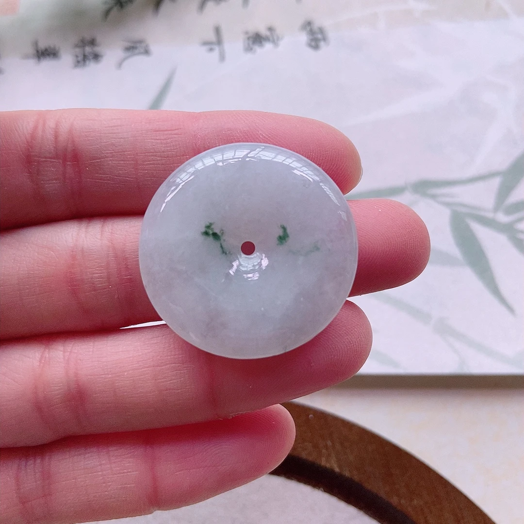 缅甸天然翡翠A货冰胶精美飘花灵动平安扣吊坠 尺寸28×5mm