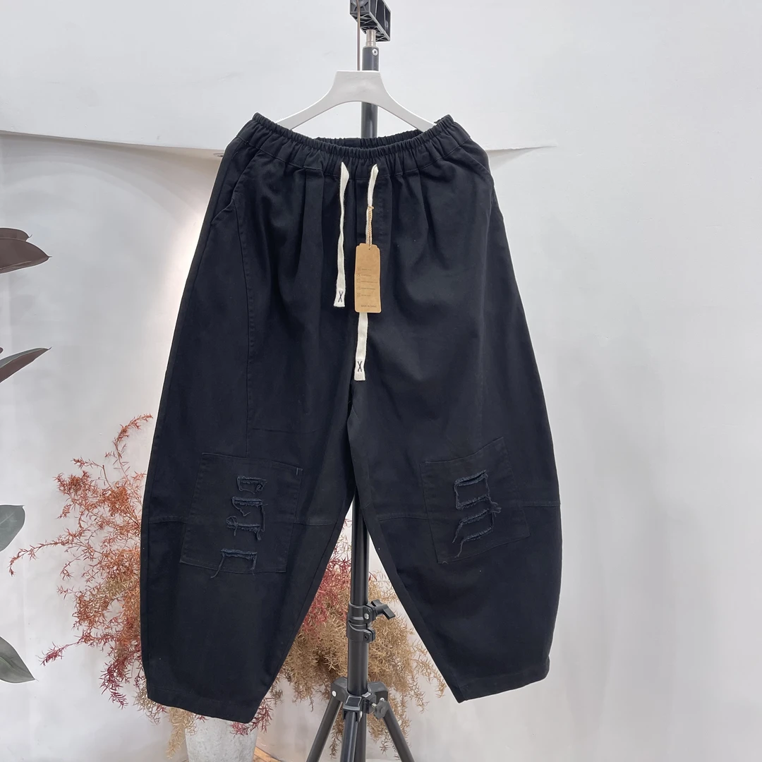 263纱卡棉假破洞女裤