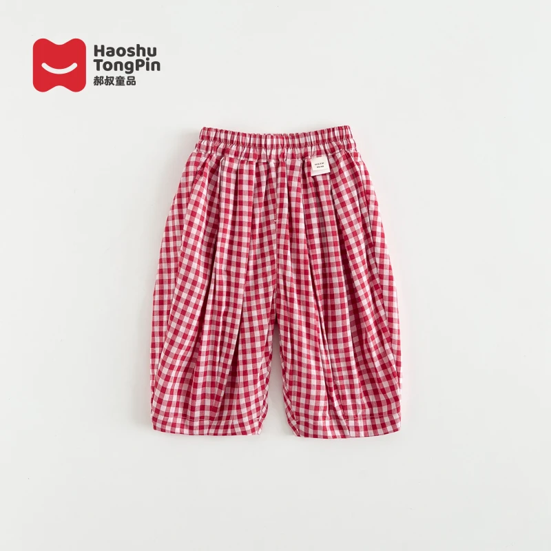 现货【百分百棉】郝叔童品夏季新款潮流2025女童棉布格子裤HR52145