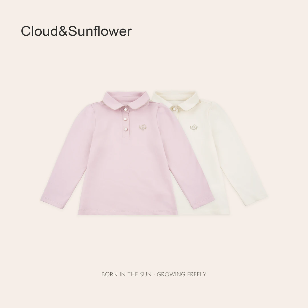 女童春季金色麦穗刺绣三粒扣翻领polo衫660639