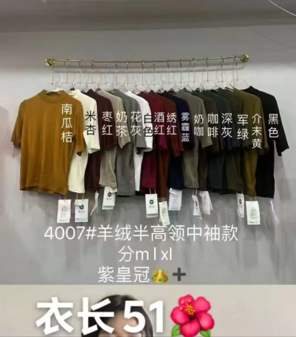 【艳子】4007小个子～简约弹力半高领中袖打底