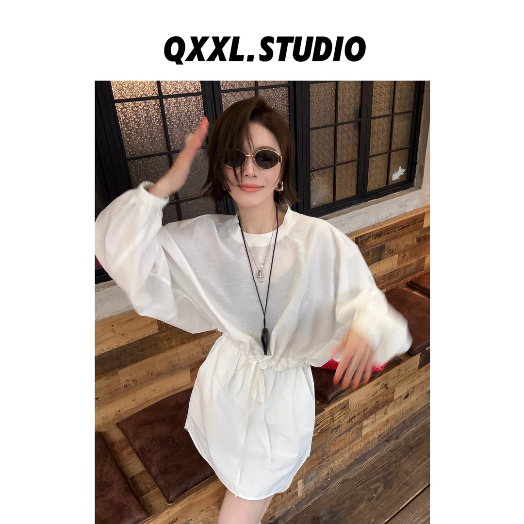 邱小小丽呀 春季新款圆领衬衫女2025款宽松薄款衬衣上衣