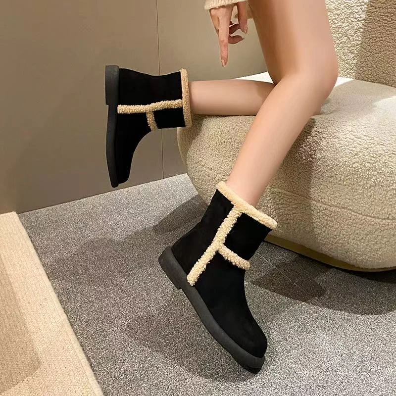 W5001-1雪地靴女款秋冬新款厚底加绒毛毛鞋棉鞋高筒保暖棉靴