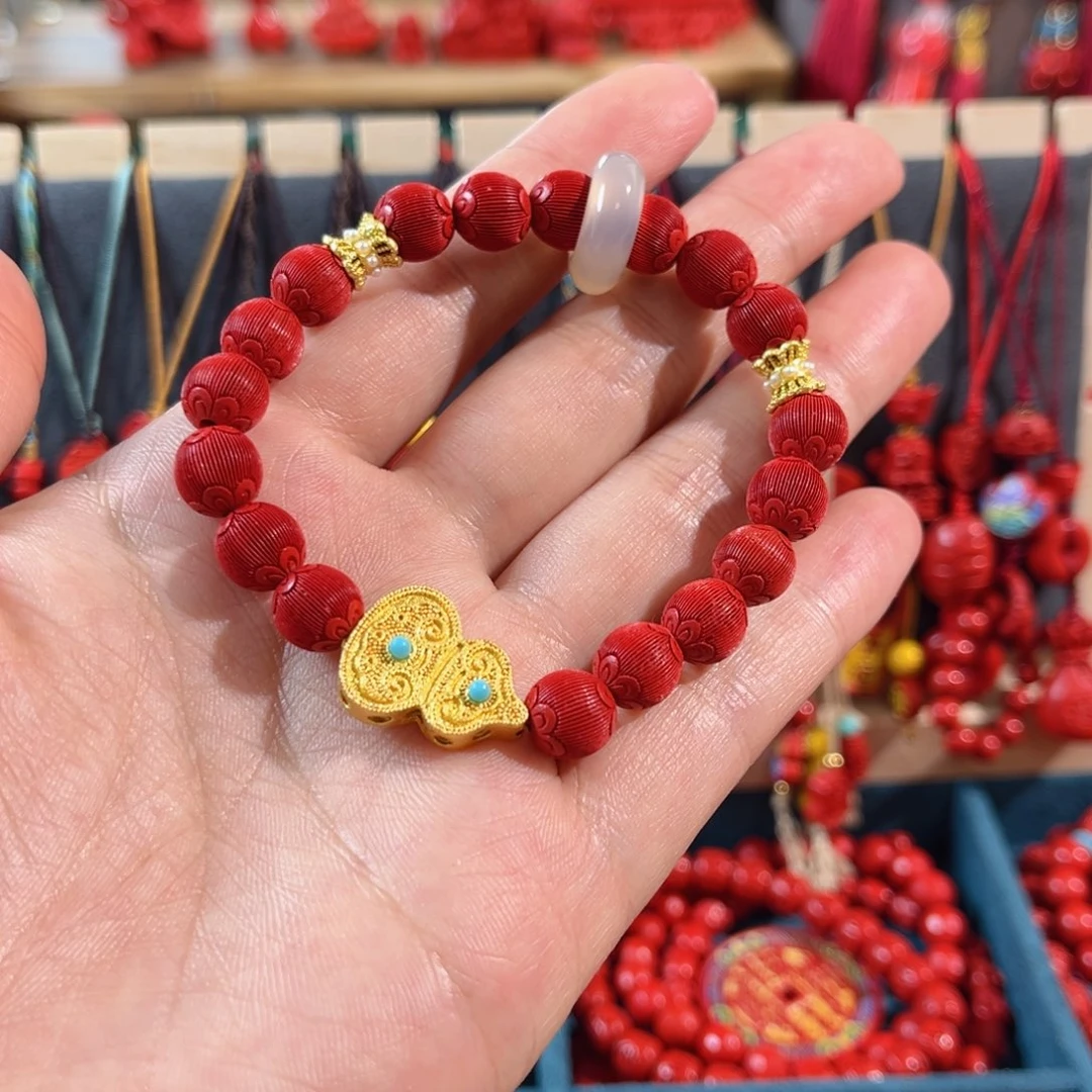 天然辰砂含辰砂工艺品卡8丝绒质感手串