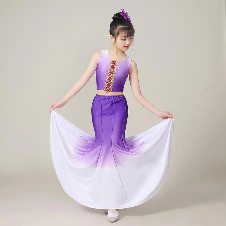 儿童民族风表演服练功服孔雀舞演出服扇子舞民族舞