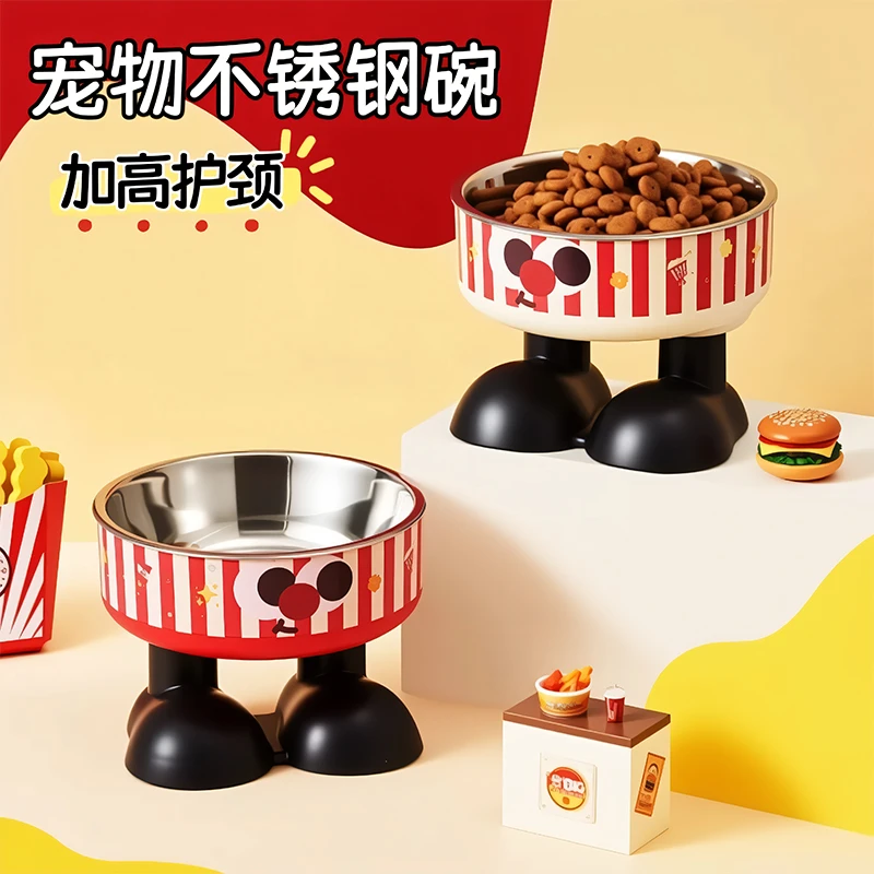 猫咪宠物不锈钢猫狗碗水碗大容量狗碗饭碗饭盆高脚护颈防打翻猫碗