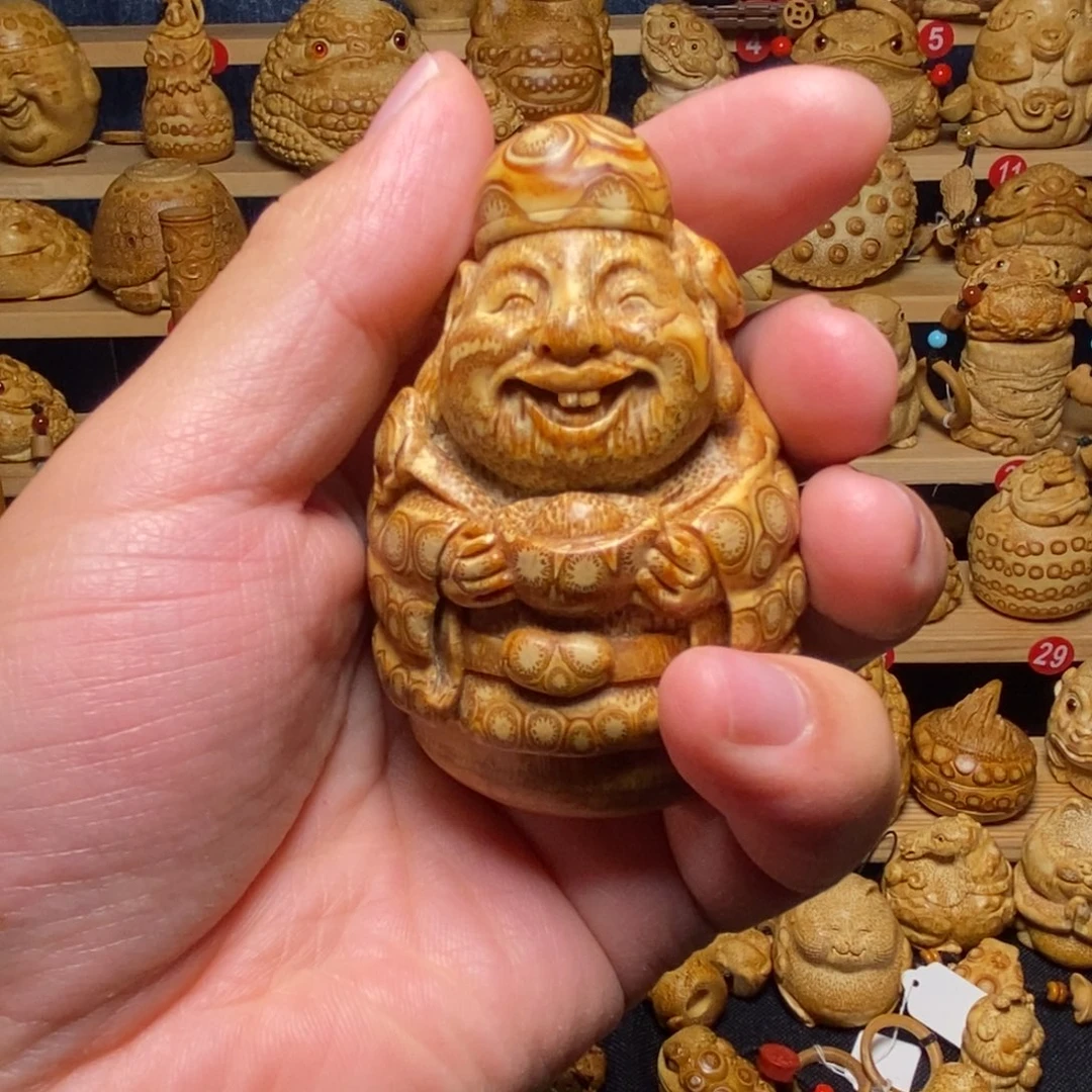 竹竹根雕财神手把件