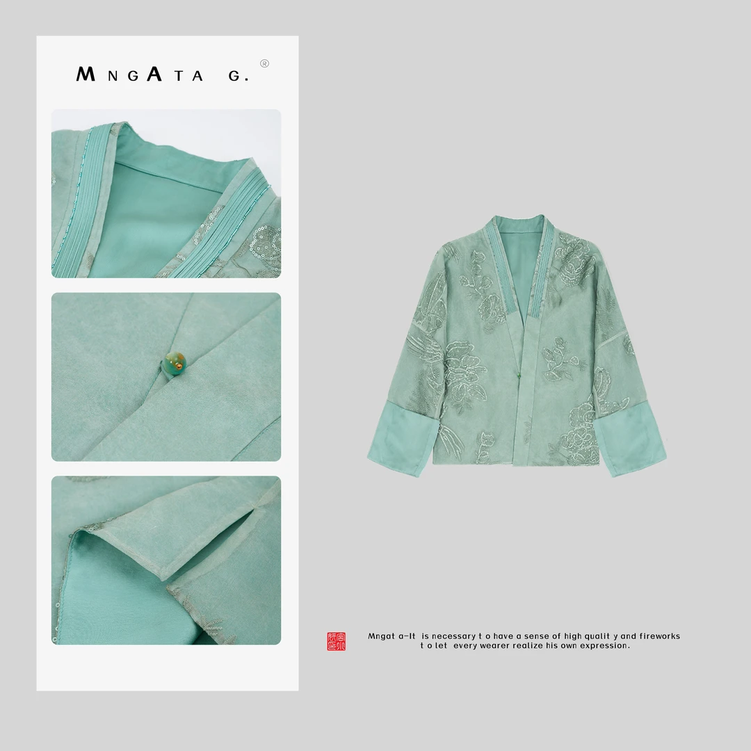 MNGATA G.宫小妍 【苍翠无忧】真丝新中式中国风百搭短外套4052209