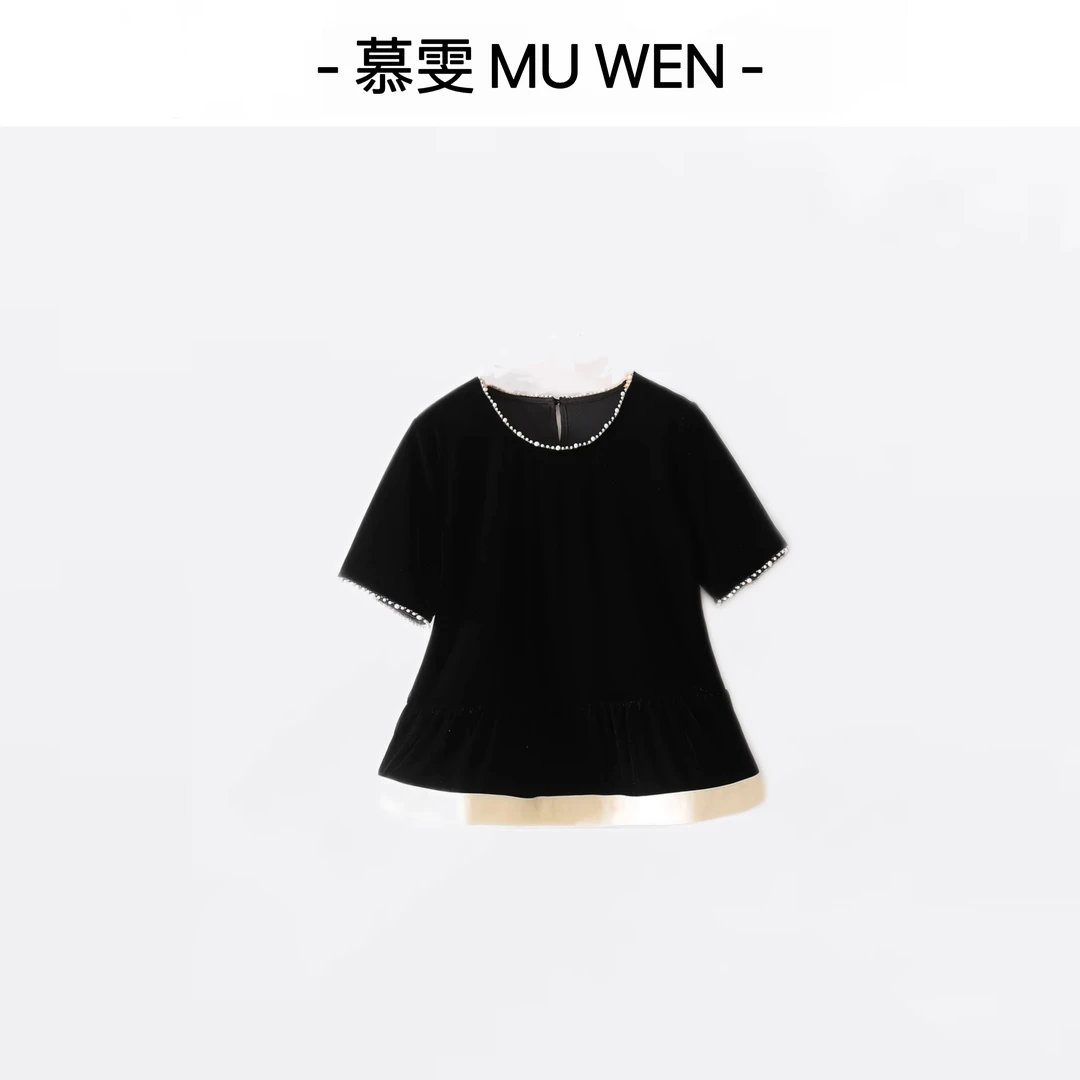 【晚宴流光】夏季定制丝绒气质钉珠上衣T恤25148935