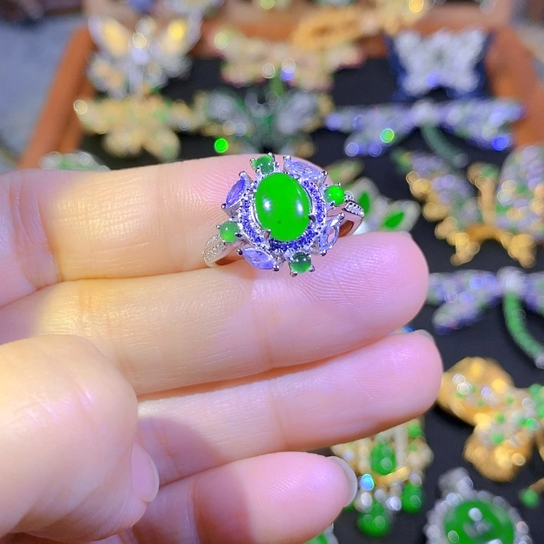 吊坠(不含链)银S925镶嵌翡翠