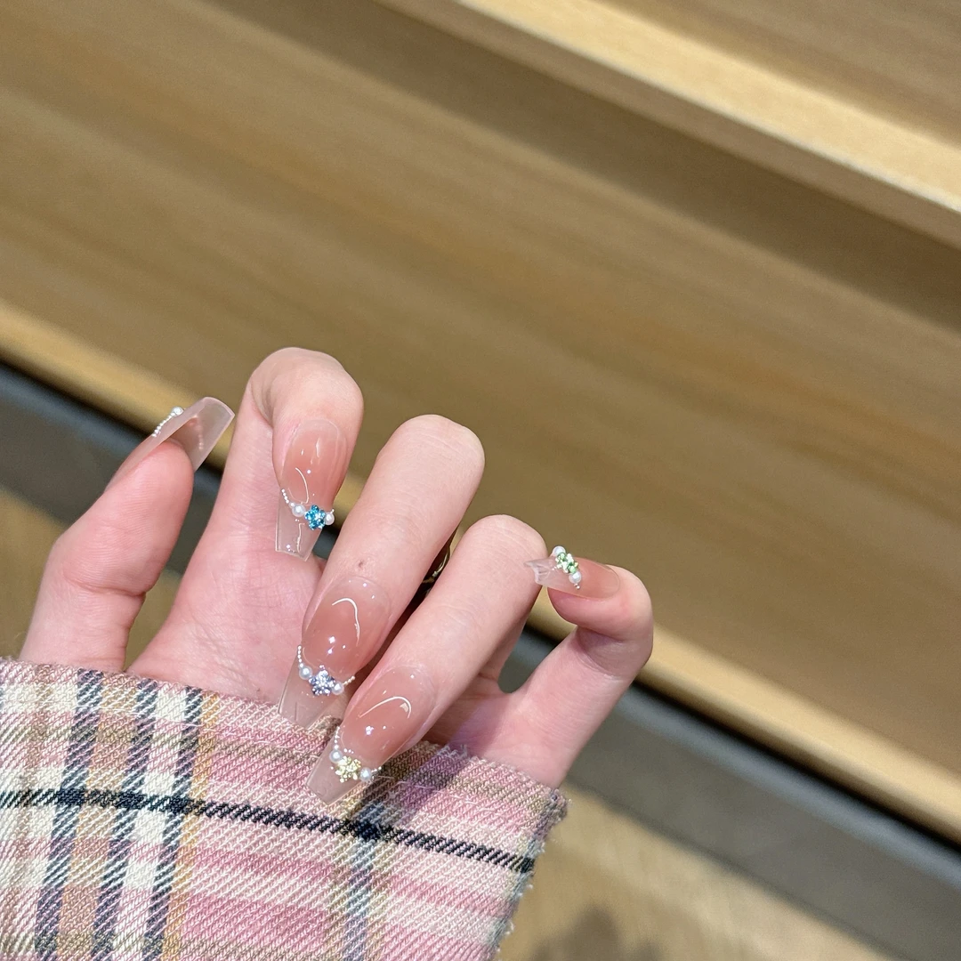 【风灵】纯手工穿戴甲ins百搭显白气质贴钻爆闪指甲贴美甲贴片女