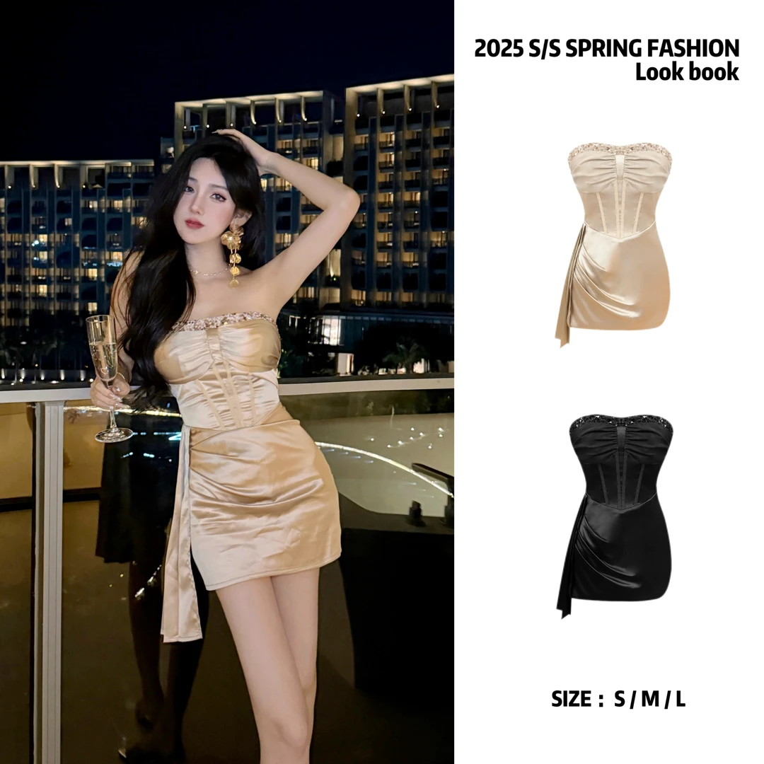 【JOYKIKI 清清!】【爱神缪斯】御姐贵气亮片显瘦收腰连衣裙J25A065