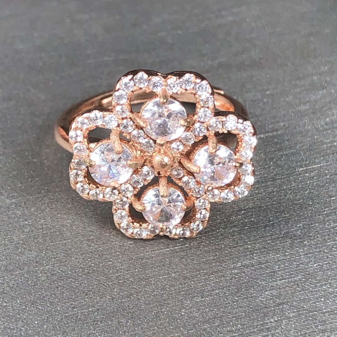 1214白色钻戒指玫瑰托豪培育华款开口可 调精选