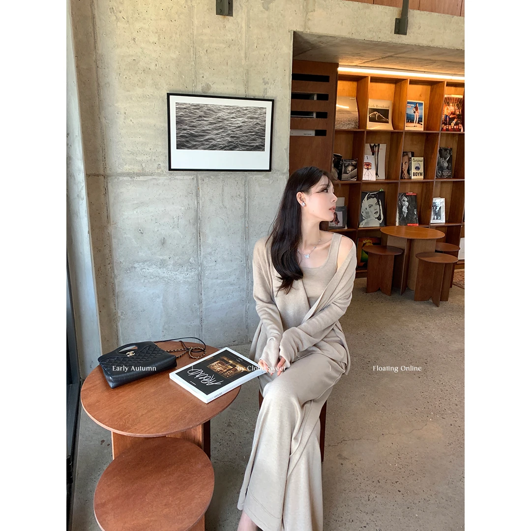 CloudSweet白云甜纸片人系列澳毛气质针织背心开衫三件套装女秋冬