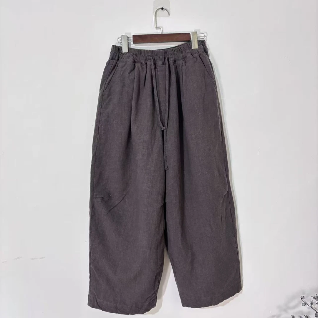 【大梅子推荐】设计款亚麻系带棉裤MQ7253
