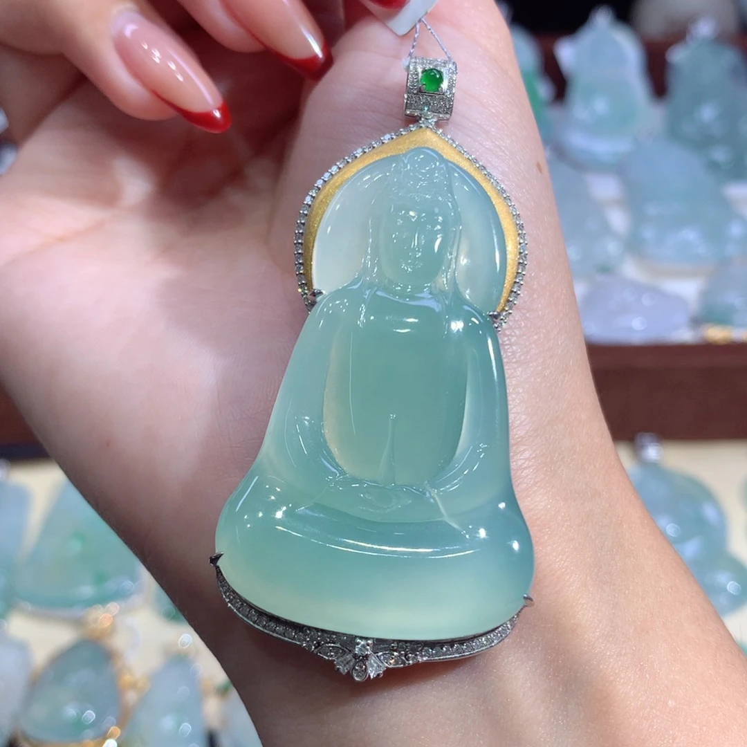 吊坠(不含链)18K金镶嵌翡翠