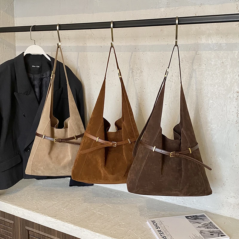 极简风精致单肩包休闲秋冬绒面时尚小众复古布包单肩肩包通勤腋下