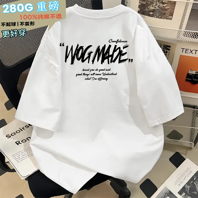 重磅纯棉短袖t恤男2025夏季新款印花美式高街潮牌上衣宽松百搭ins