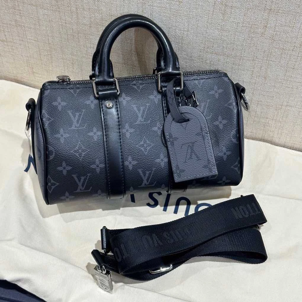 99新 LouisVuitton/路易威登 黑老花keepall25 手提包  芯