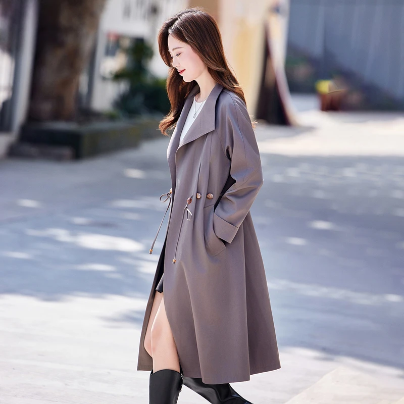 纯简中长款风衣外套女2025春秋季新款休闲宽松高端大气上档次上衣