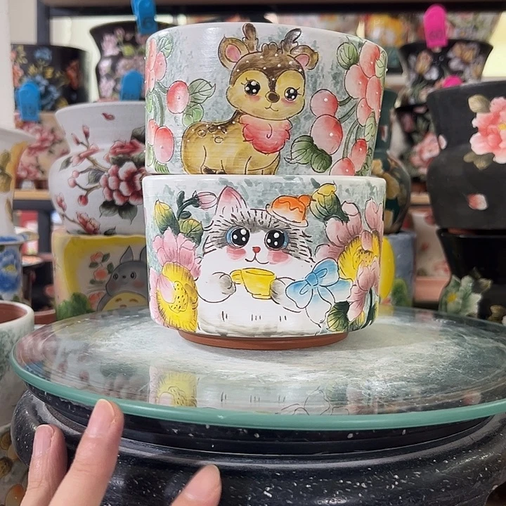 满38包邮 景德镇手绘花盆