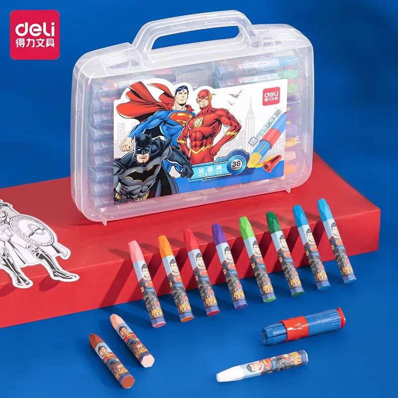 得力HE801 DC正义联盟36色油画棒透明PP盒装学生儿童用