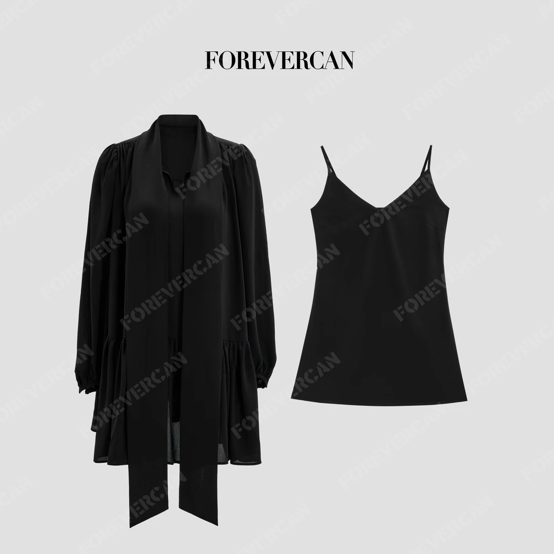 FOREVERCAN“卡托吉奥”轻盈立裁蝴蝶结长袖迷你连衣裙SD23693