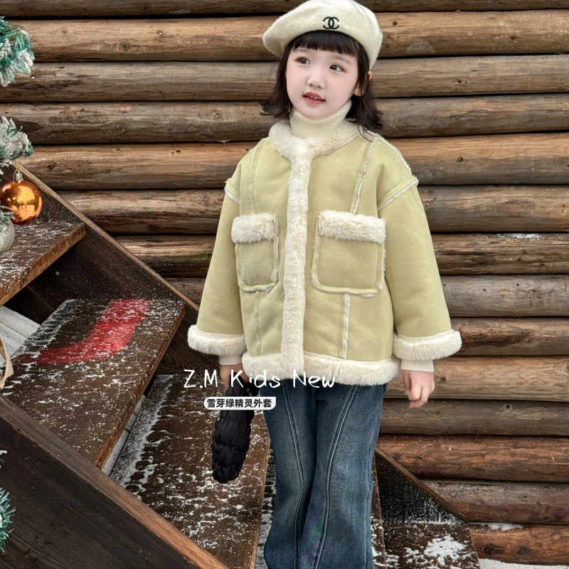 【雪芽绿精灵】冬洋气韩版仿貂毛绿色保暖大衣H-196415女童外套
