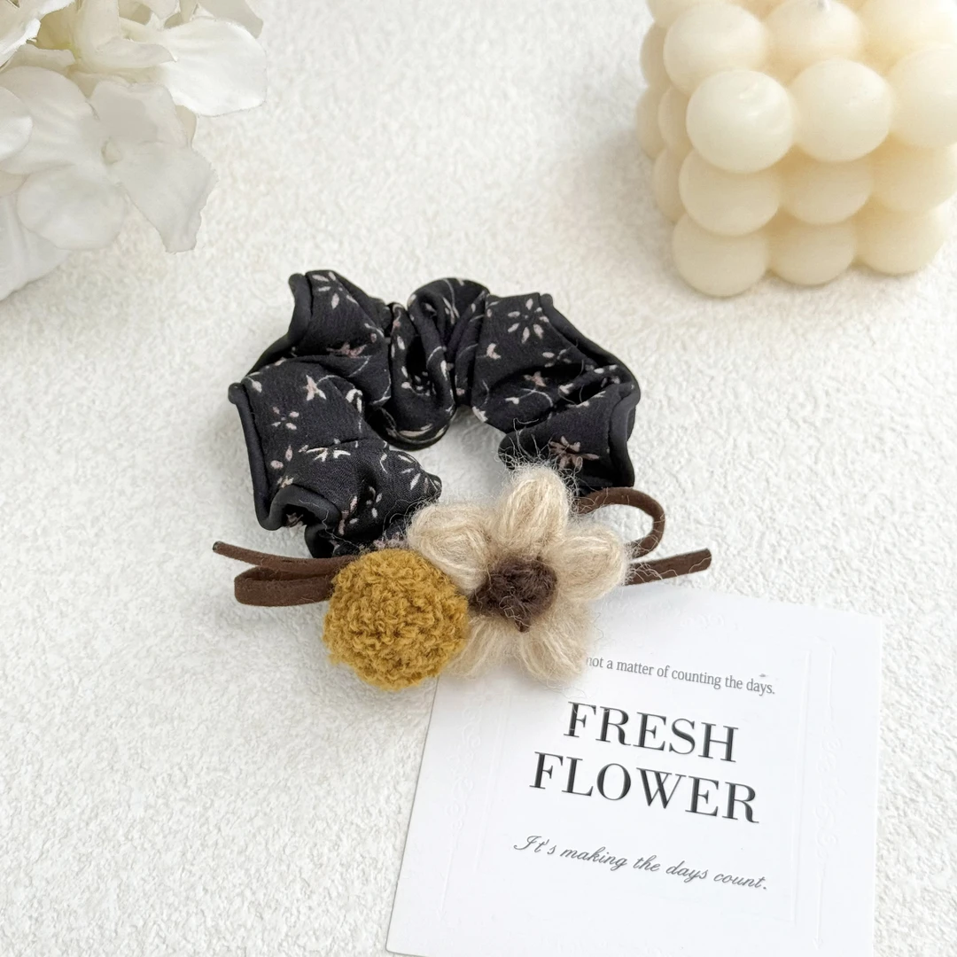 BAOSHATI/宝莎缇F-709韩版氛围感针织花朵木耳边高弹发圈