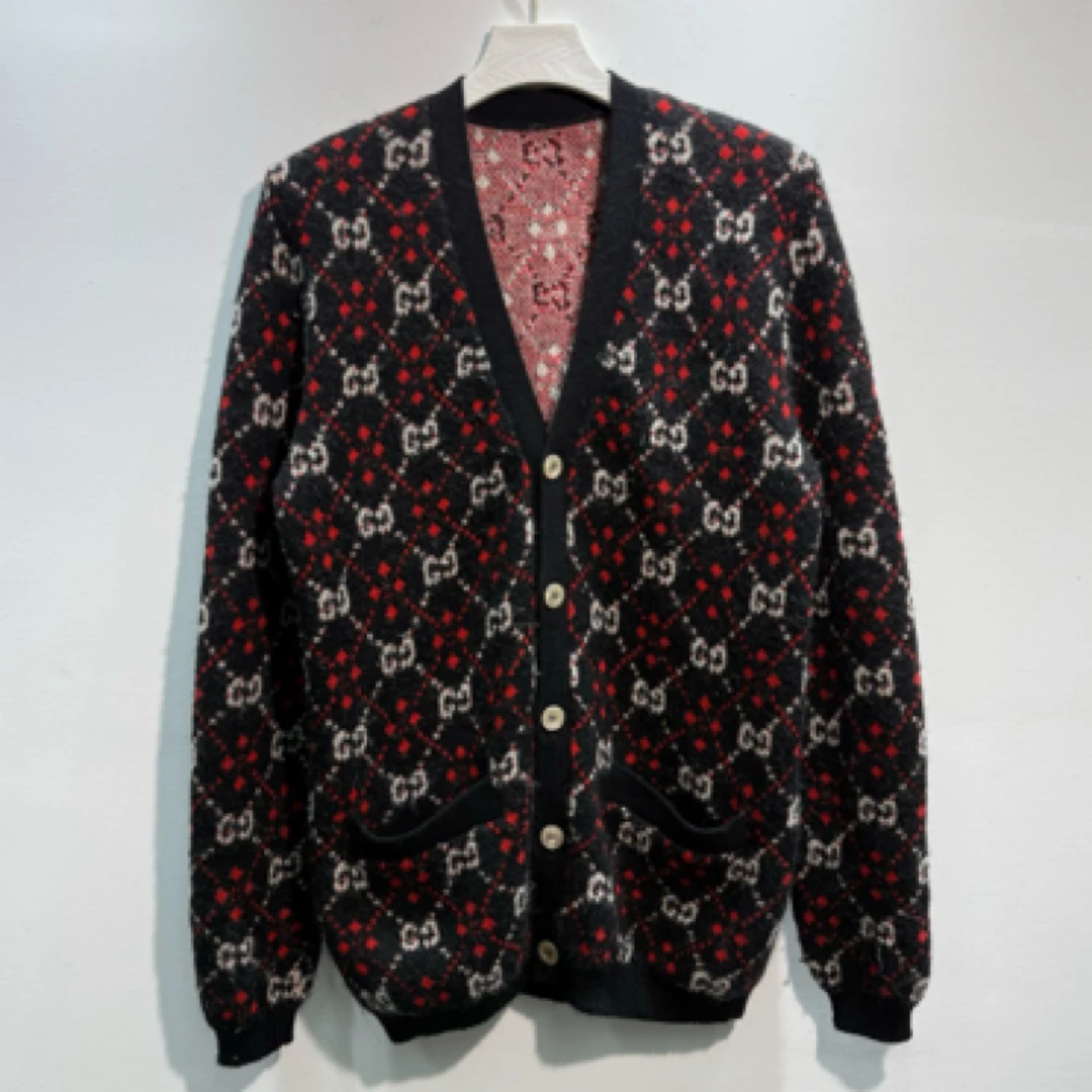 未使用 GUCCI/古驰 S码/无领标/满印Logo针织开衫夹克外套