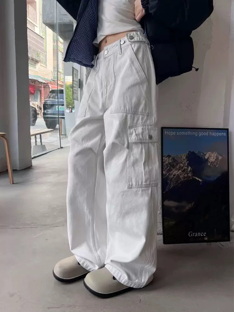 白色工装裤女装早春美式复古