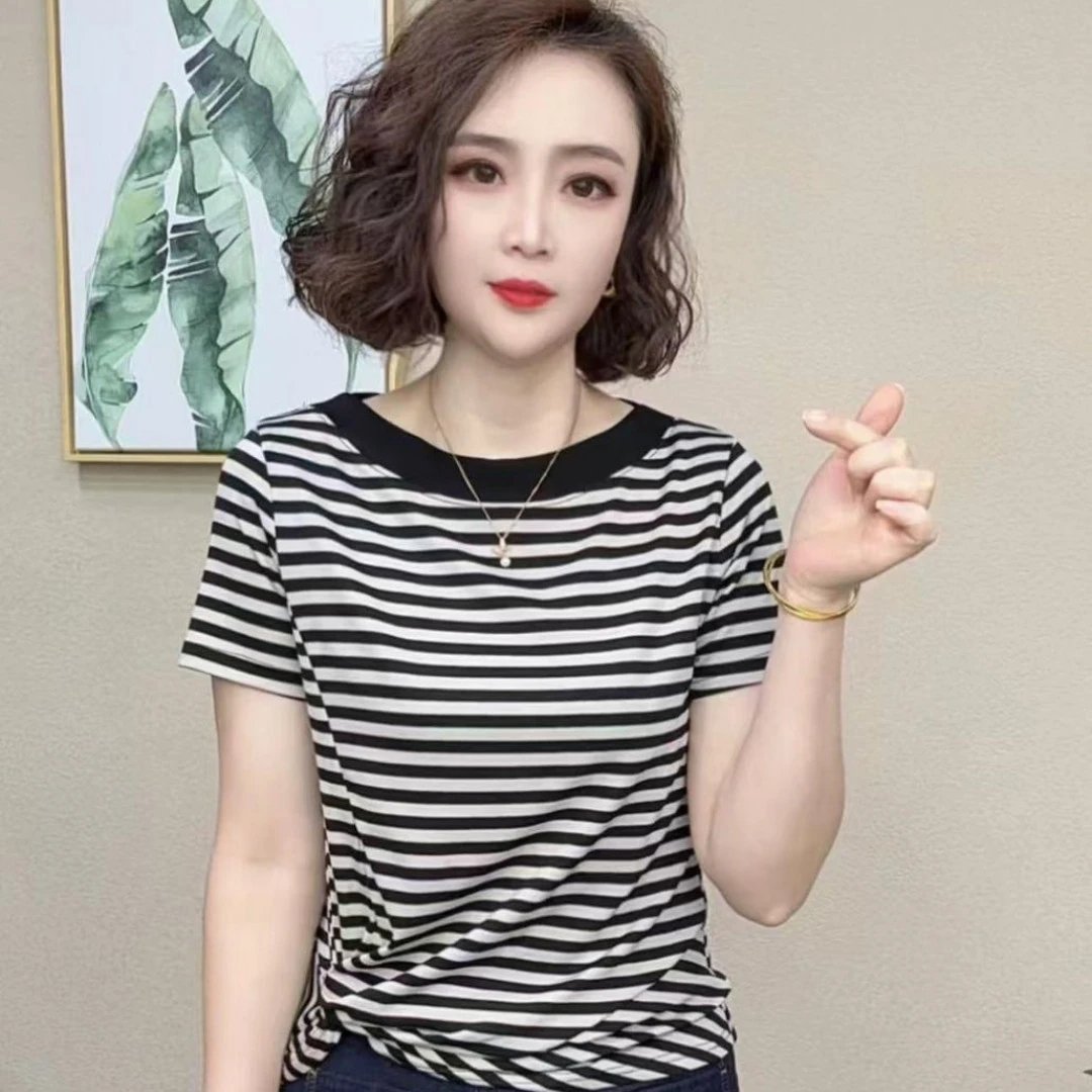 啄木鸟2025大码爆款上衣新品时尚洋气百搭气质减龄显瘦短袖女T恤