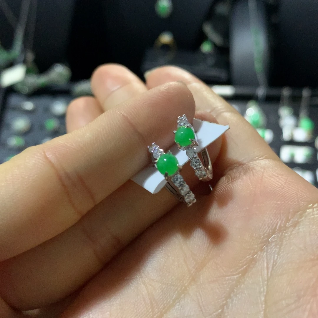 银S925镶嵌翡翠耳饰