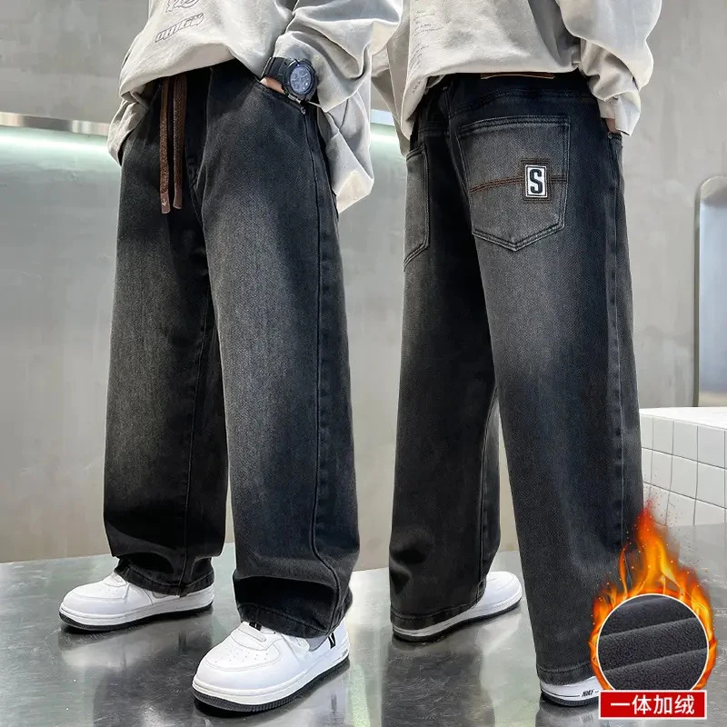 儿童装男童加绒裤子秋冬2025新款男孩冬装保暖牛仔裤中大童加厚潮