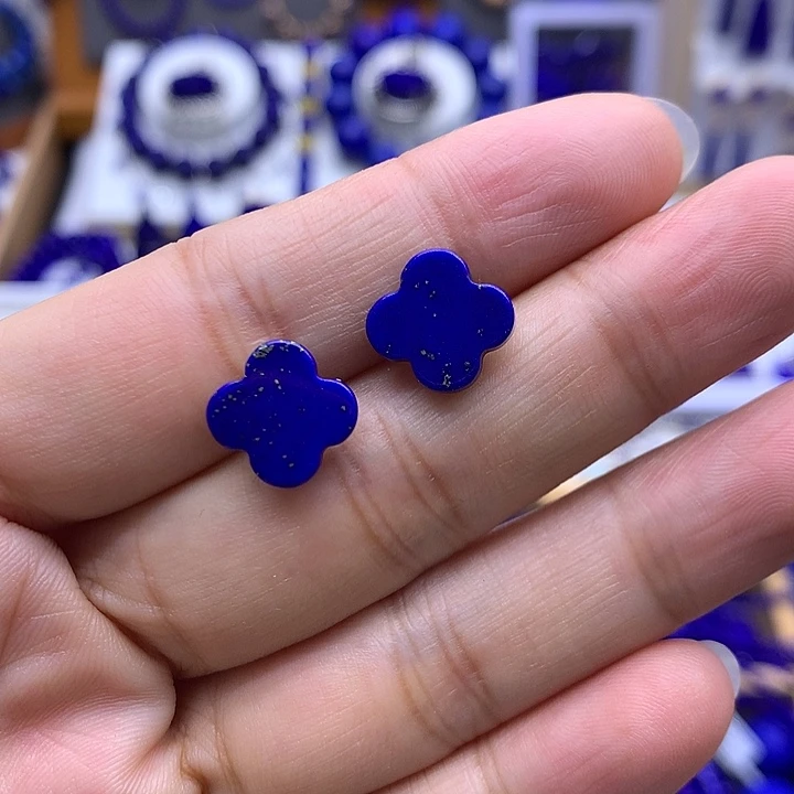 青金石银S925镶嵌耳钉