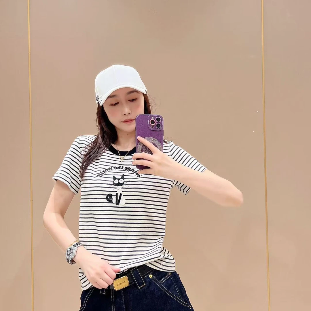 新款宽松版型短袖506064显瘦洋气休闲体恤半袖t恤圆领纯棉女款