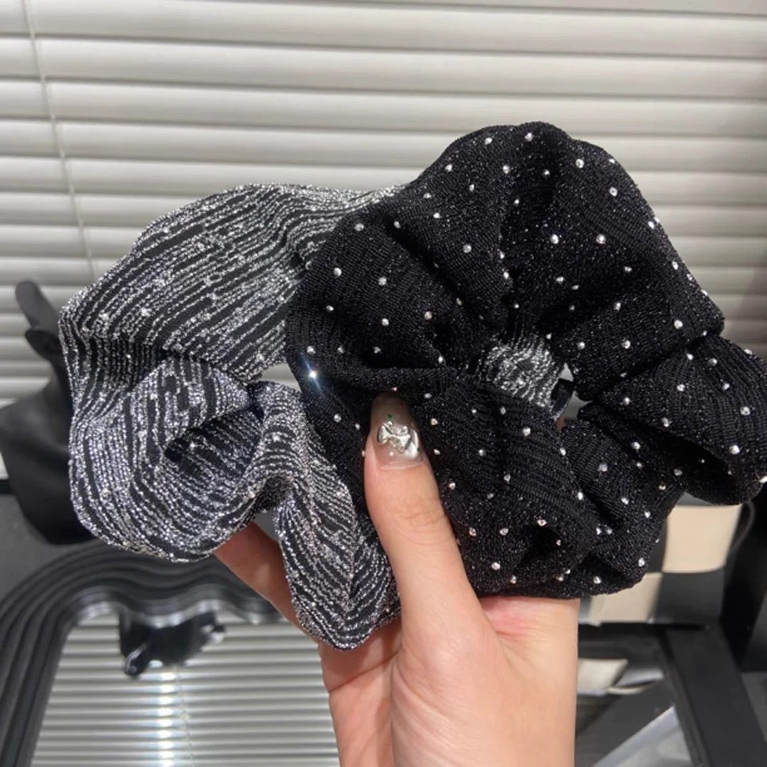 法式黑银色满天星大肠发圈女高级感头圈发绳气质扎头橡皮筋百搭