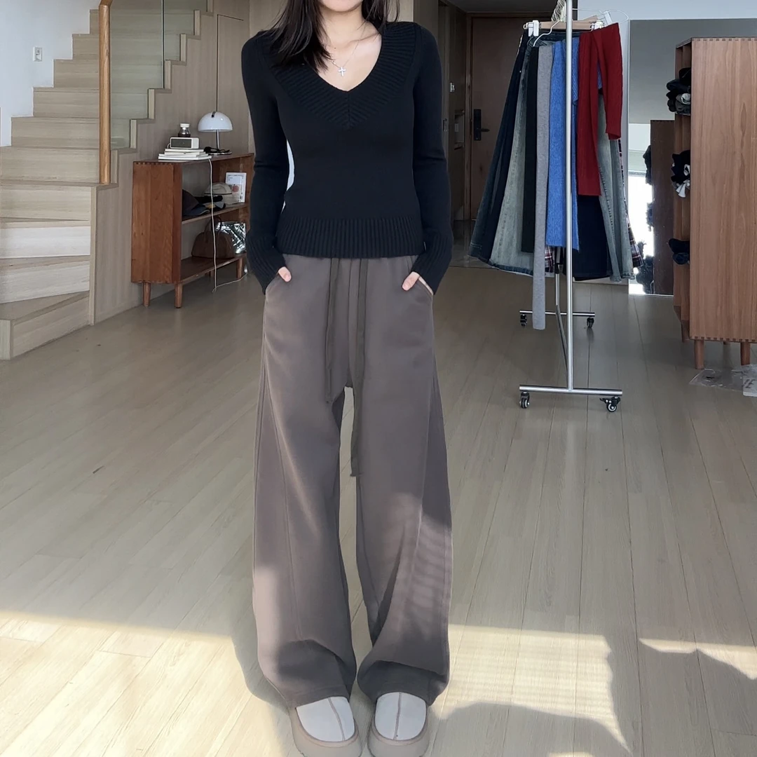 【部分现】2024冬季款百搭香蕉宽松显瘦直筒阔腿休闲裤女Q244315