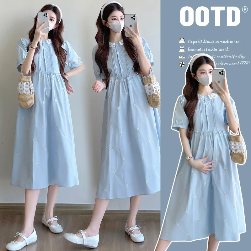 蕾丝花边孕妇连衣裙减龄显瘦宽松夏装夏季洋气裙子大码韩版