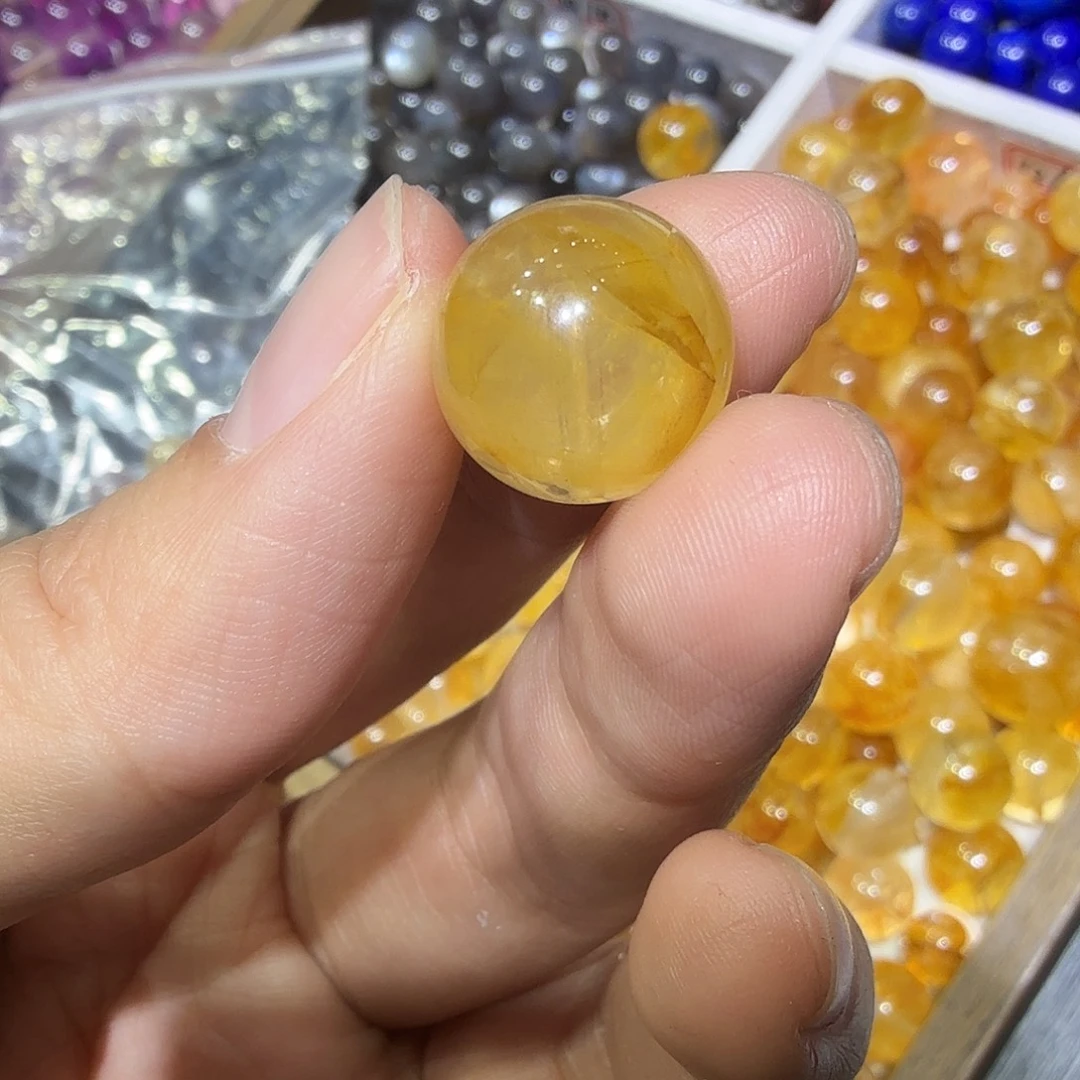 水晶珠宝半成品未镶嵌黄胶花水晶14.7mm